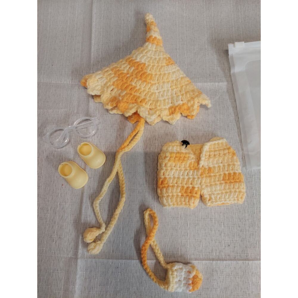 Sonny Angel Doll Clothes Funky Style 5 Piece Crochet Outfit Set Yellow White - Picture 2 of 2